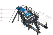 Manter M10 L weighing machine with infeed elevator, buffer box filler and roller conveyors for boxes