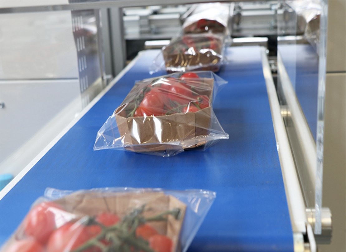 Used Flow Pack Machine with tomatoes